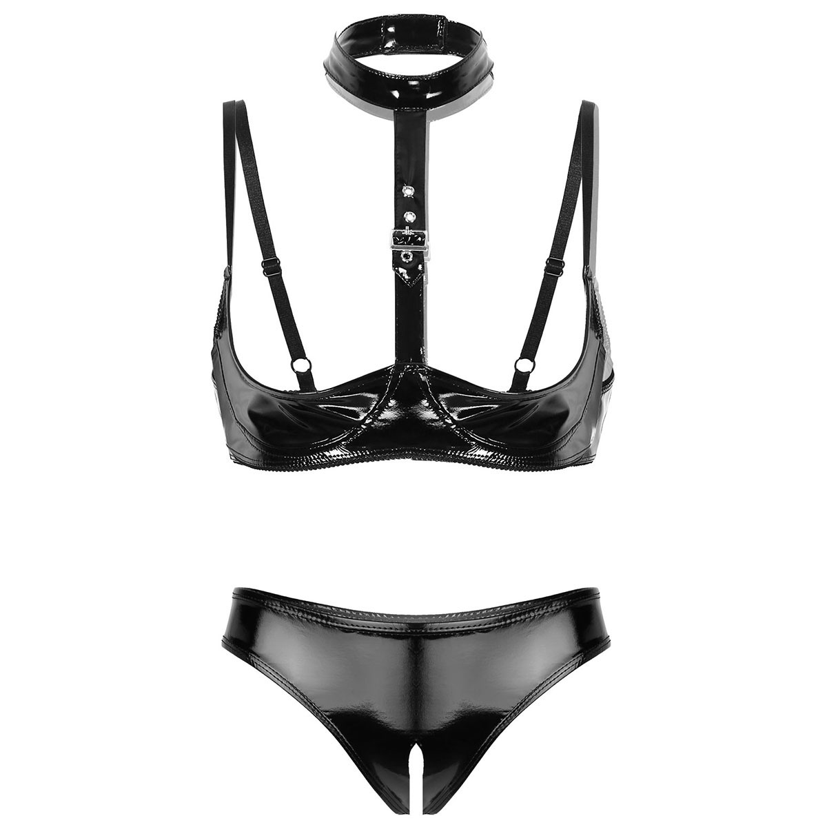 Bralette Triangle Set - Skórzana bielizna damska z lakierowanej skóry
