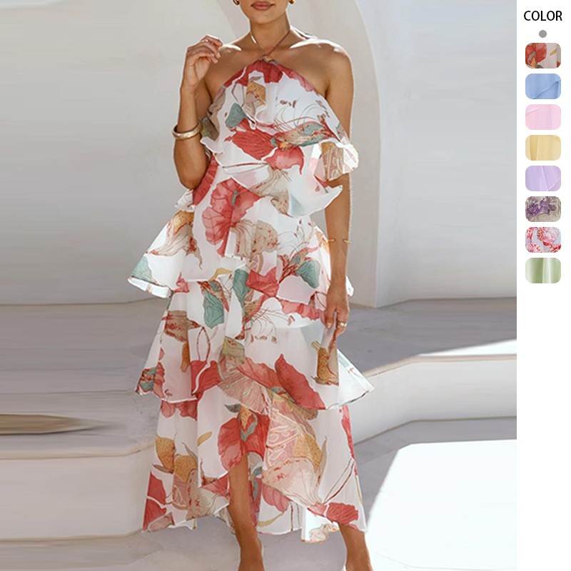 Maxi Dress Halter - Elegancka sukienka maxi na imprezę, szyfonowa