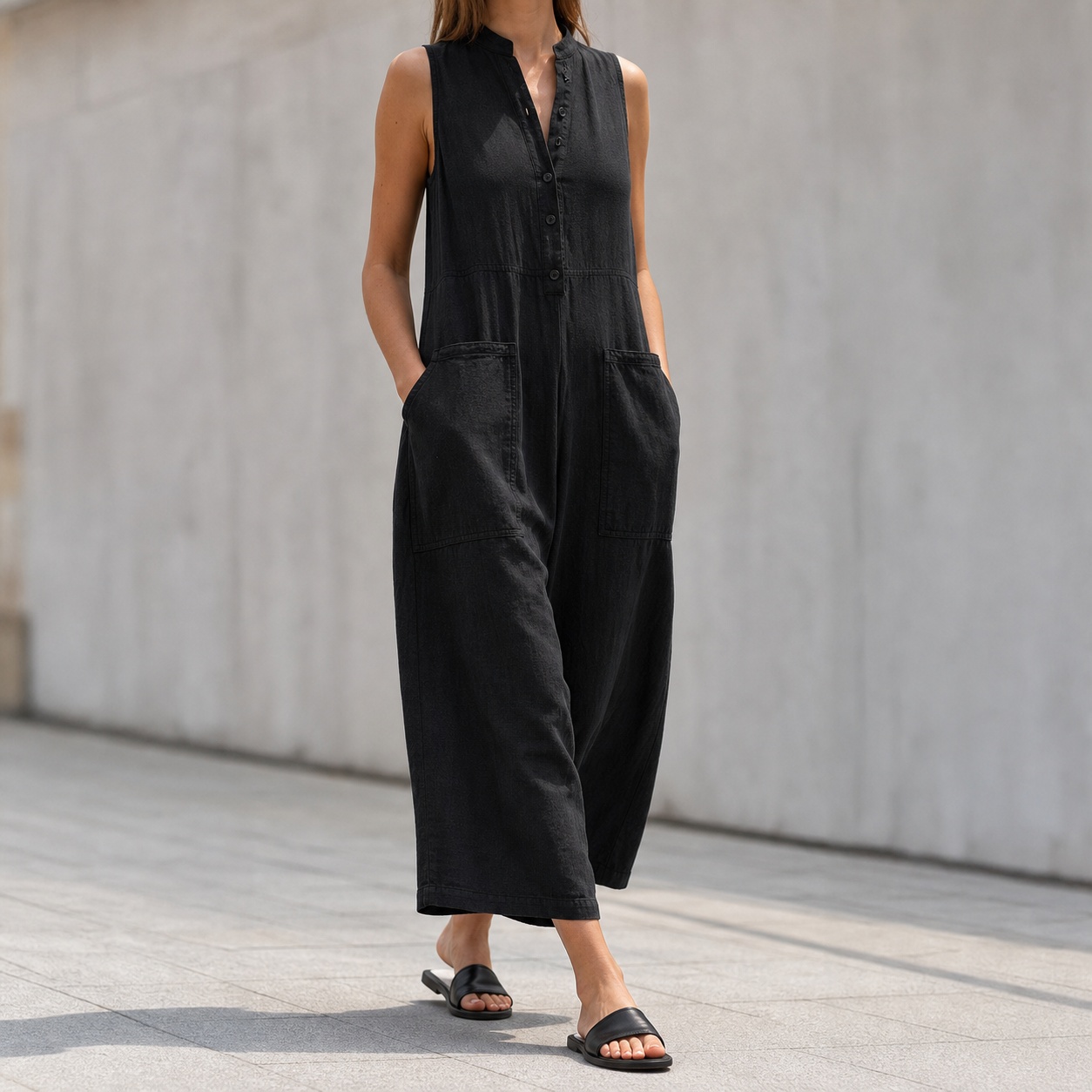 Damski kombinezon bez rękawów  – Jumpsuit Linen Relaxed recenzja i cena