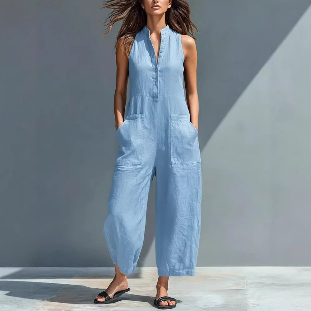 Damski kombinezon bez rękawów  – Jumpsuit Linen Relaxed recenzja i cena