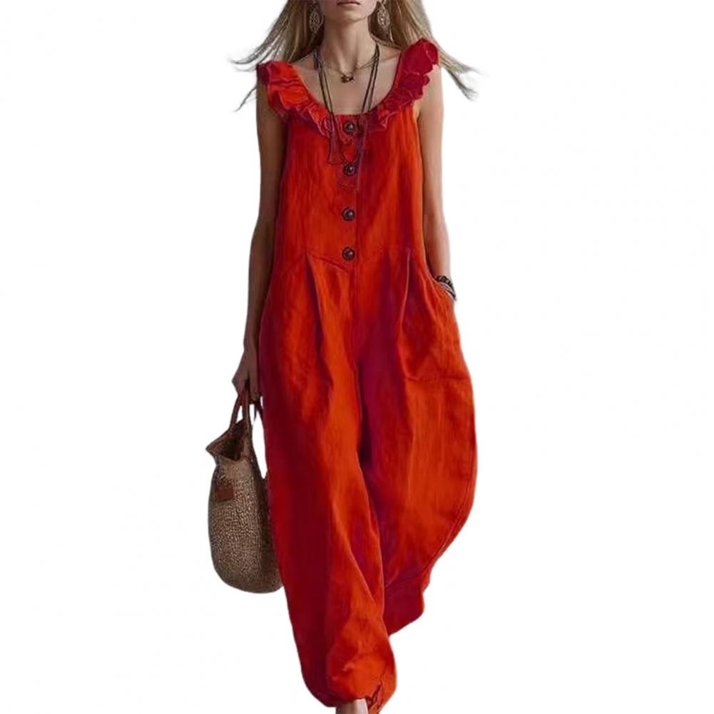 Luźny kombinezon damski z falb – Jumpsuit Linen Relaxed recenzja i cena